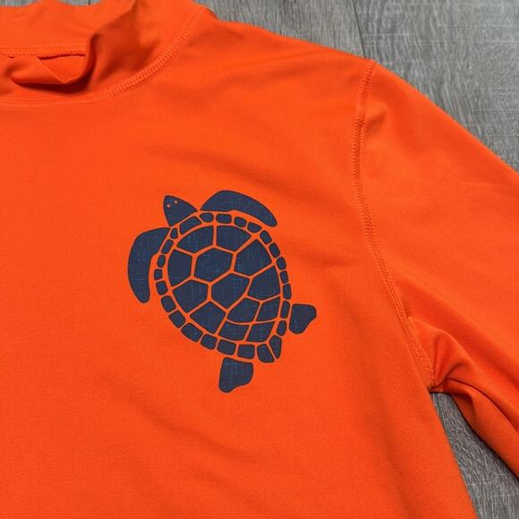CAT & JACK Boy’s Orange Turtle Print Short Sleeve Rash Guard Shirt - Picture 2 of 5